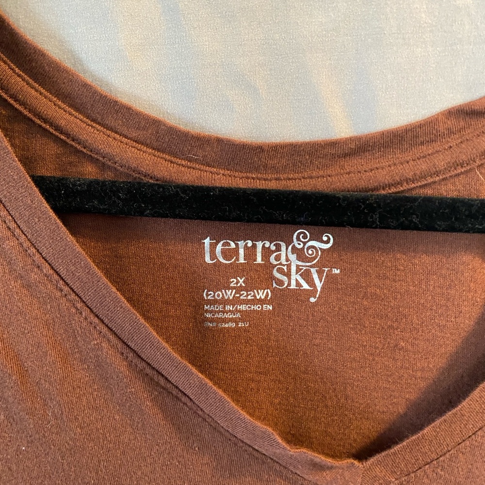 Terra & Sky Long Sleeve V-Neck Top in Rust Brown - Picture 2 of 5
